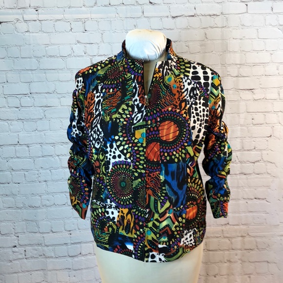 erin london Jackets & Blazers - Erin London colorful print jacket w ruched sleeves